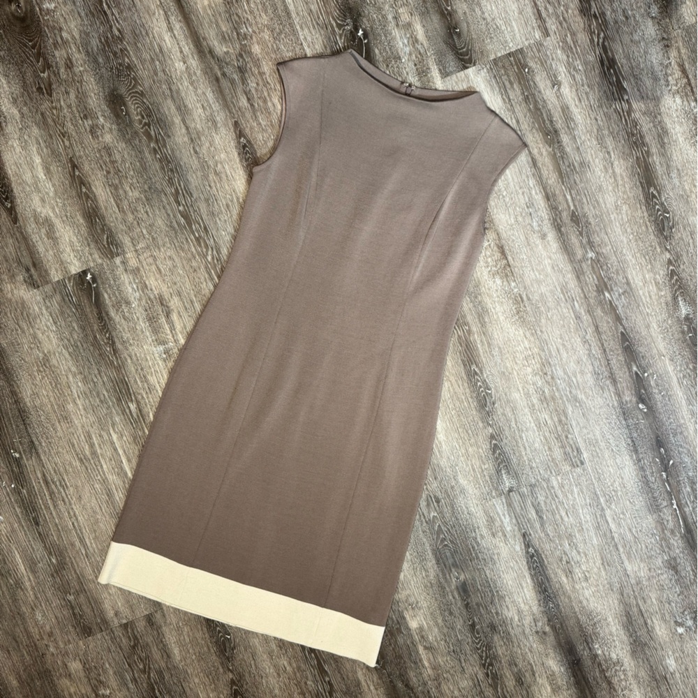 St. John Brown and Cream Midi Dress - Picture 1 of 3